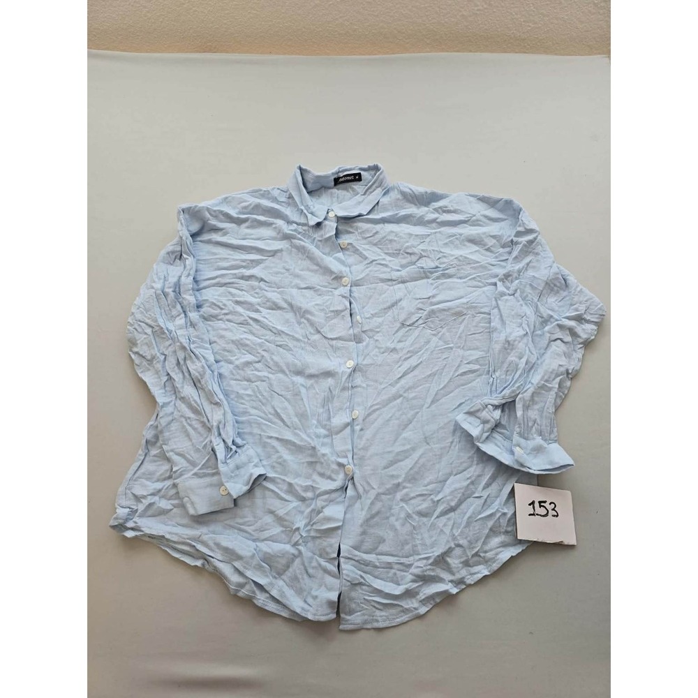 Automet Womens XL Light Blue Button Down Long Sleeve Collared Shirt Blouse Top